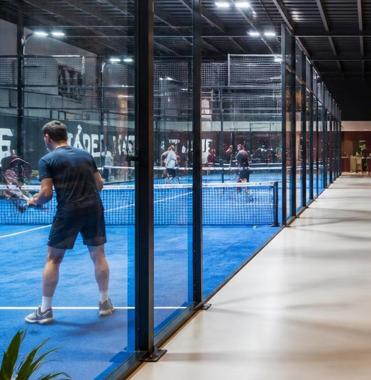Sunlit padel court at the Moorestown Padel Club